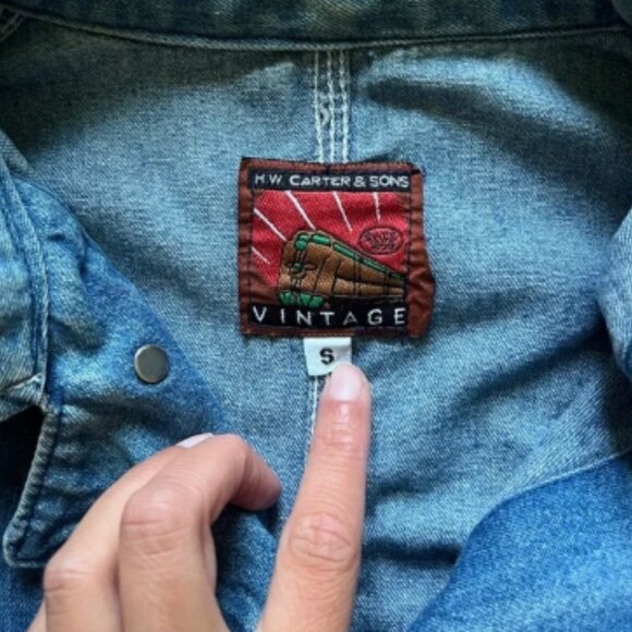 Vintage H.W. Carter & Sons Railroad Denim Chore Work Jacket Watch The Wear Small - Picture 6 of 16